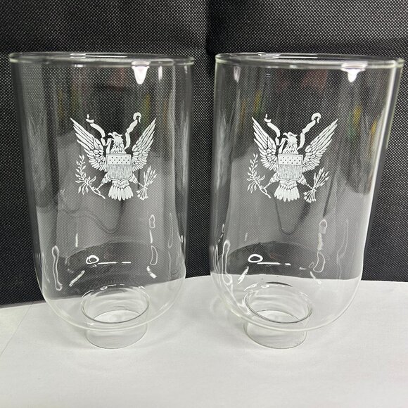 Vintage 7" Clear Glass Hurricane Lamps Shade with Eagle Set of 2 - Picture 5 of 7